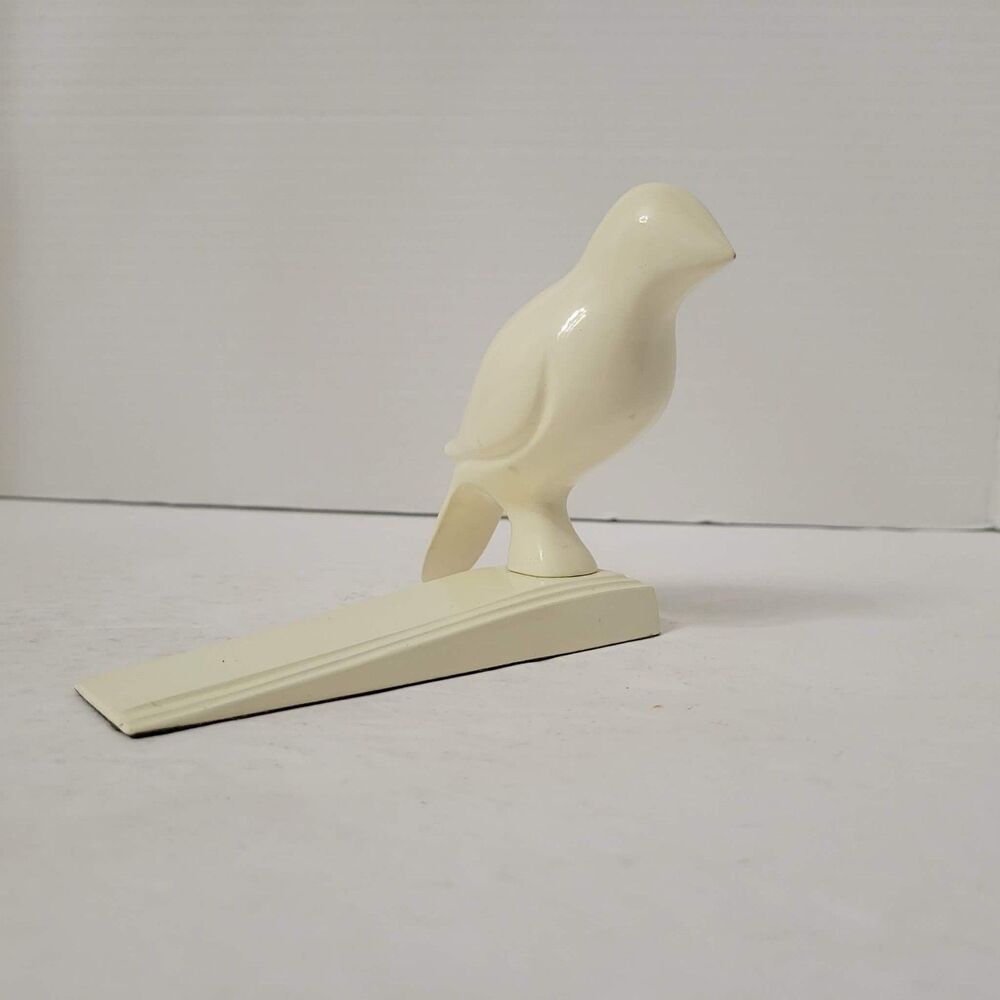 Vintage Art Deco White Ceramic Dove Bird Doorstop Wedge Bookend Paperweight MCM